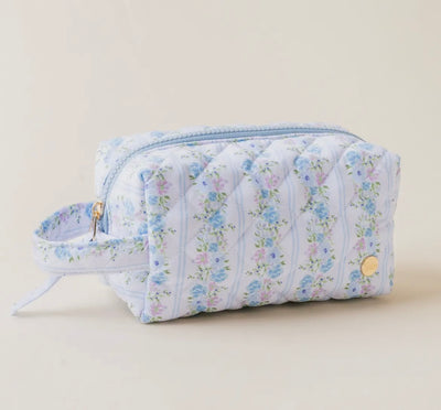 Quilted Cosmetic Pouch- Petal Paradise Blue