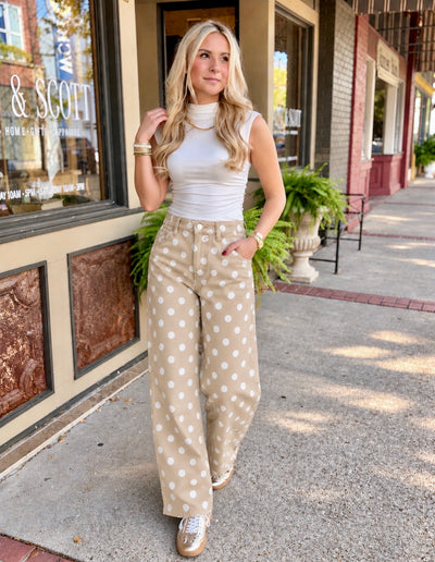 Polka Dot Denim- Latte