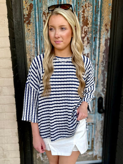 Navy/White Stripe Top