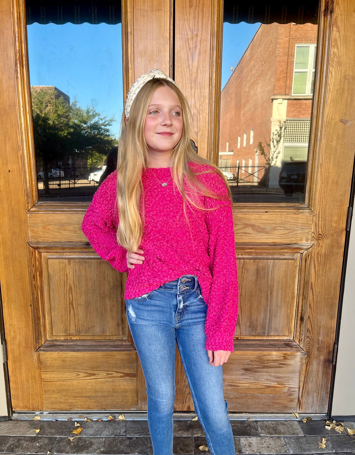 Girls Popcorn Sweater- Hot Pink