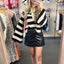 Black Cream Striped Bell Sleeve Top