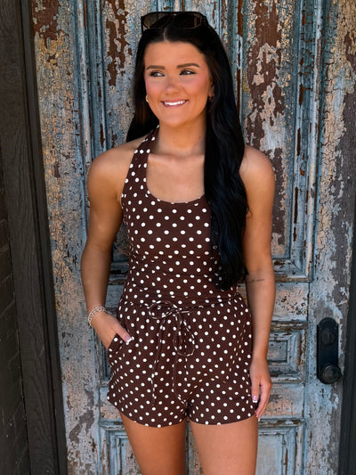 Polka-Dot Halter Set- Brown