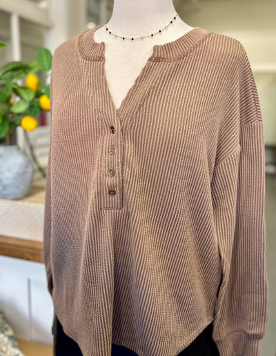 Henley L/S Top- Brown