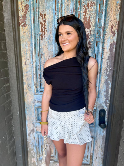 Asymmetrical Neck Top- Black