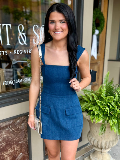 First Impression Romper- Denim