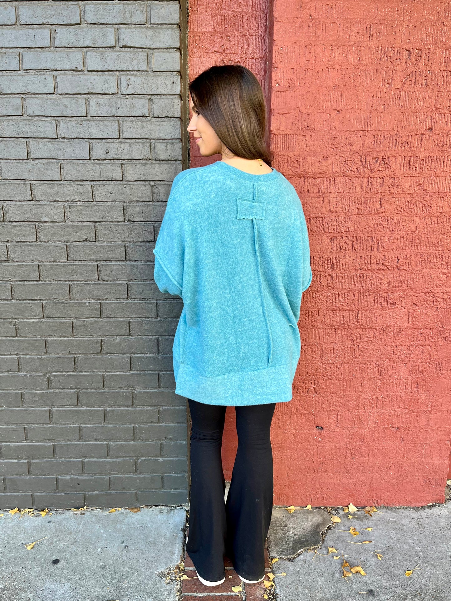 Brushed Melange Oversized Sweater- Ocean Blue