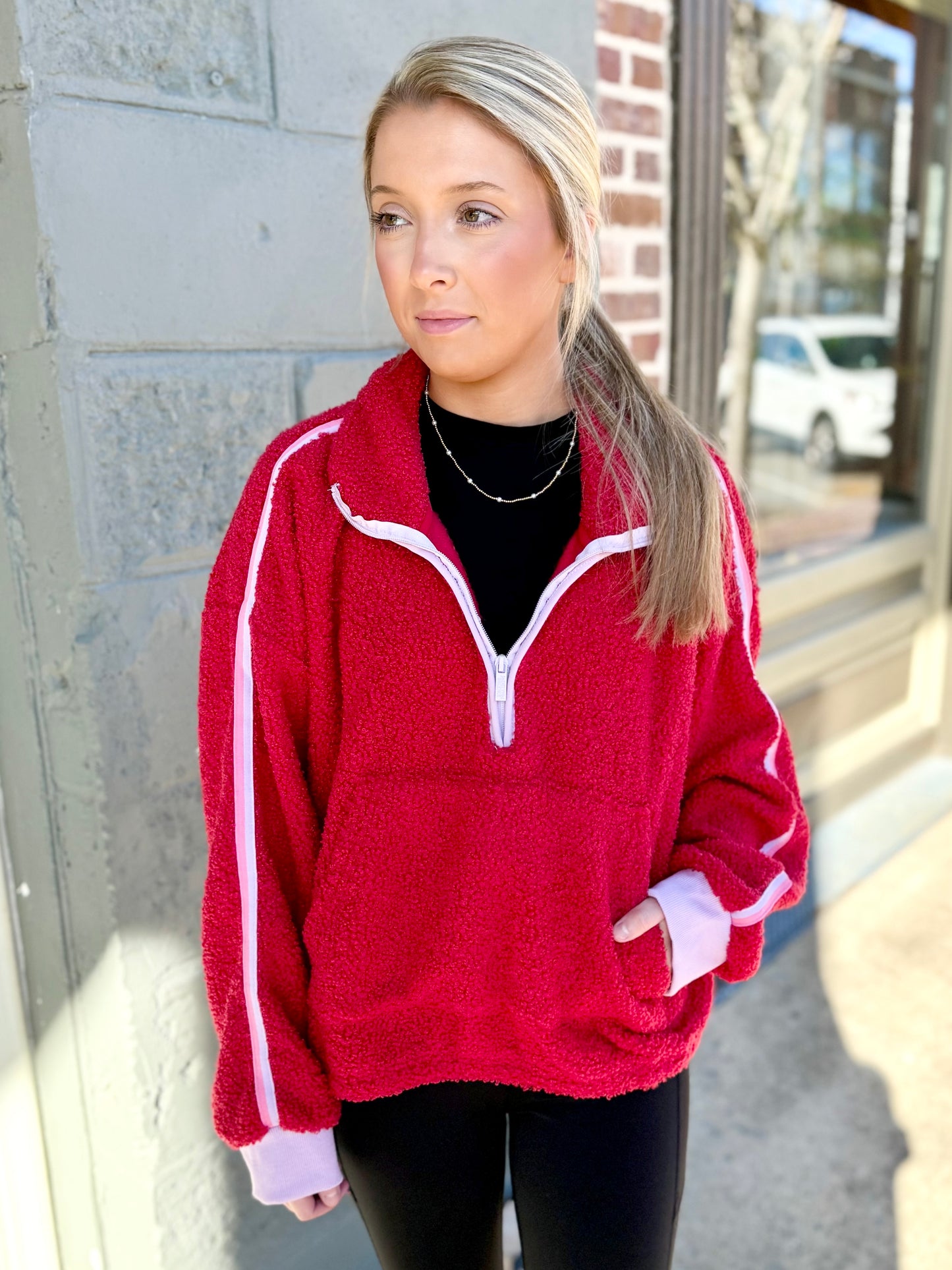 Teddy Quarter Zip- Red
