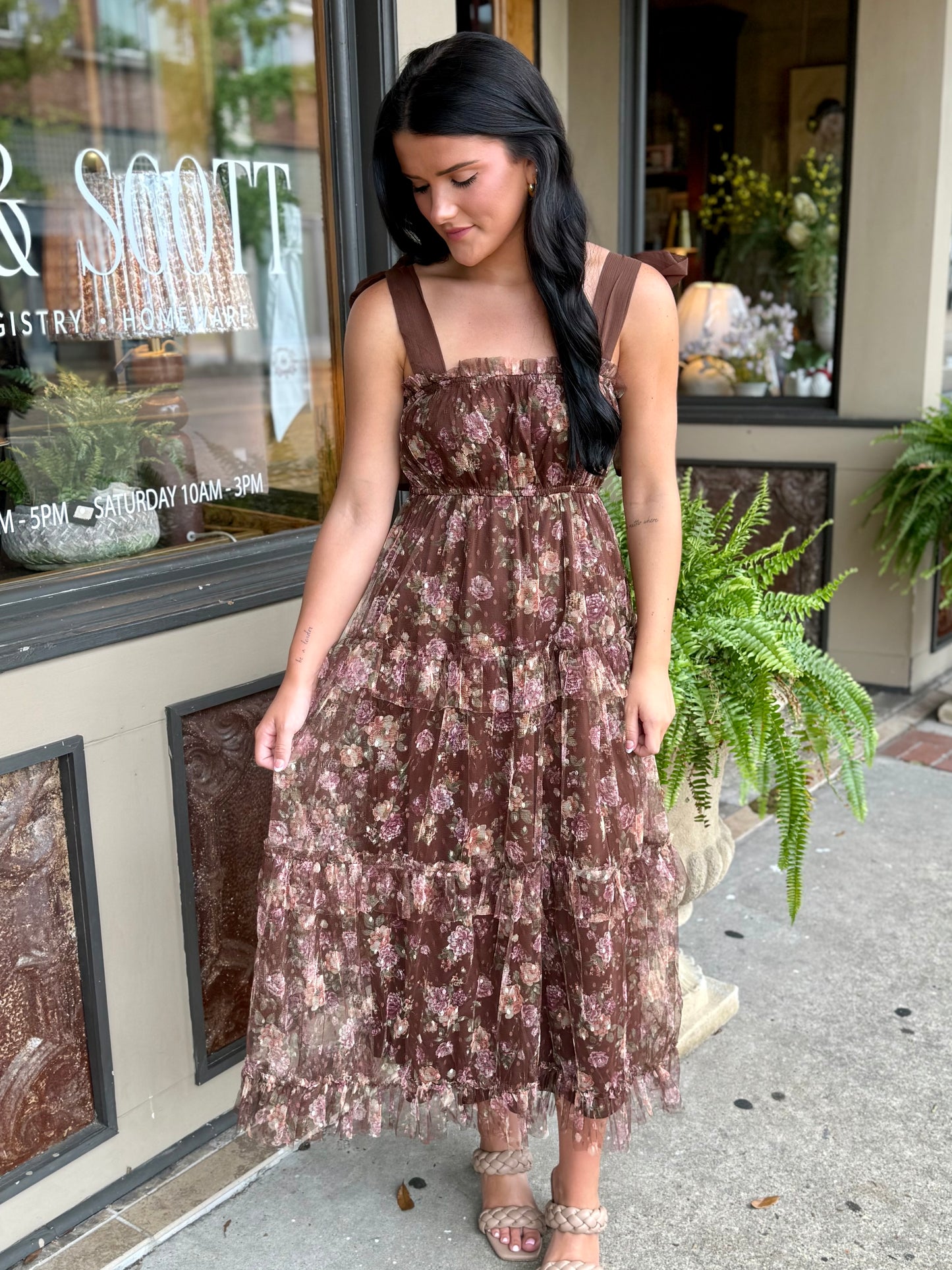 Golden Grove Midi Dress- Espresso
