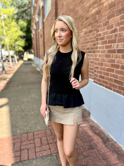 Mixed Media Top- Black