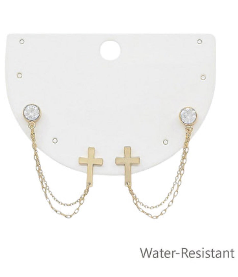Crystal & Cross Chain Earrings
