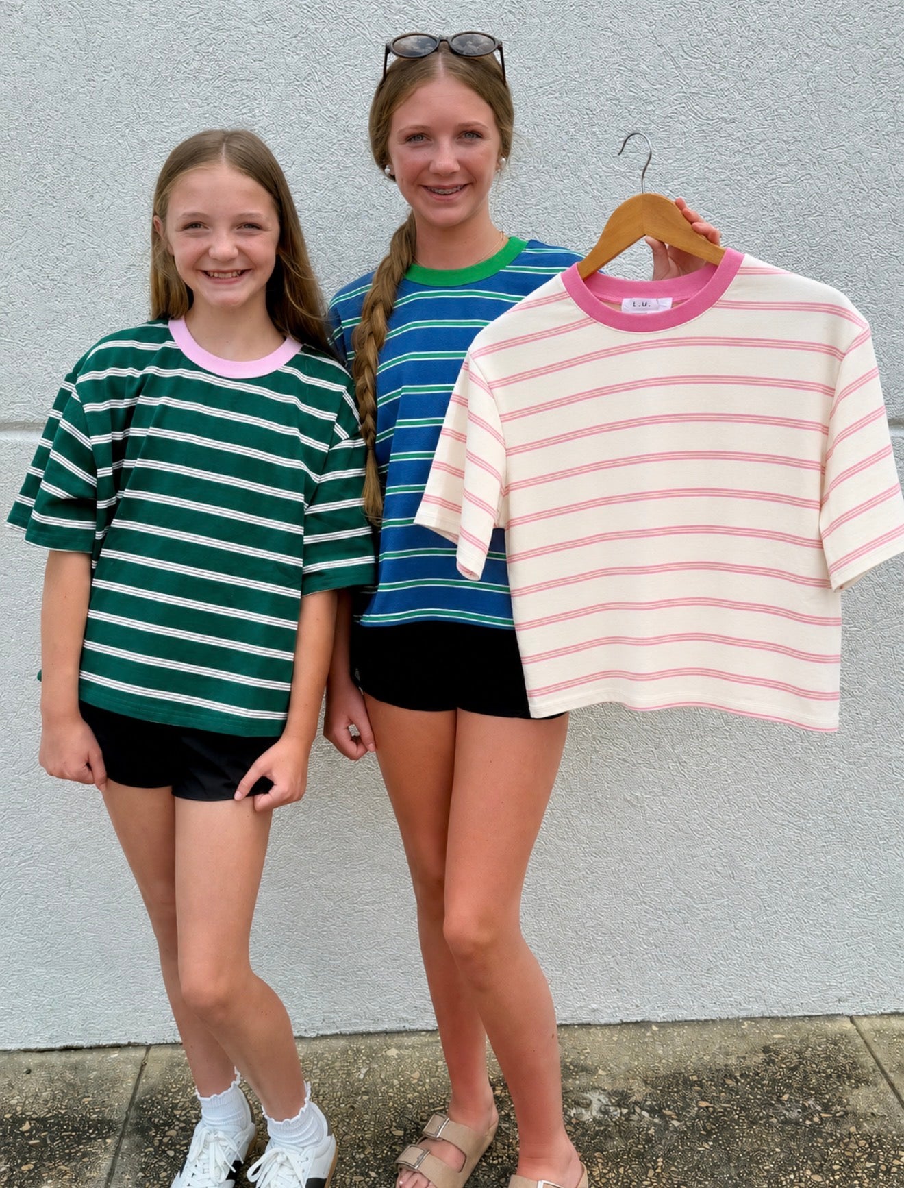 Stripe Boxy Tee- Ivory/Pink ￼