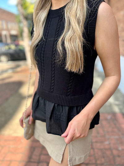Mixed Media Top- Black