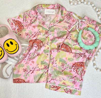Tiger Print Satin Pajama Set