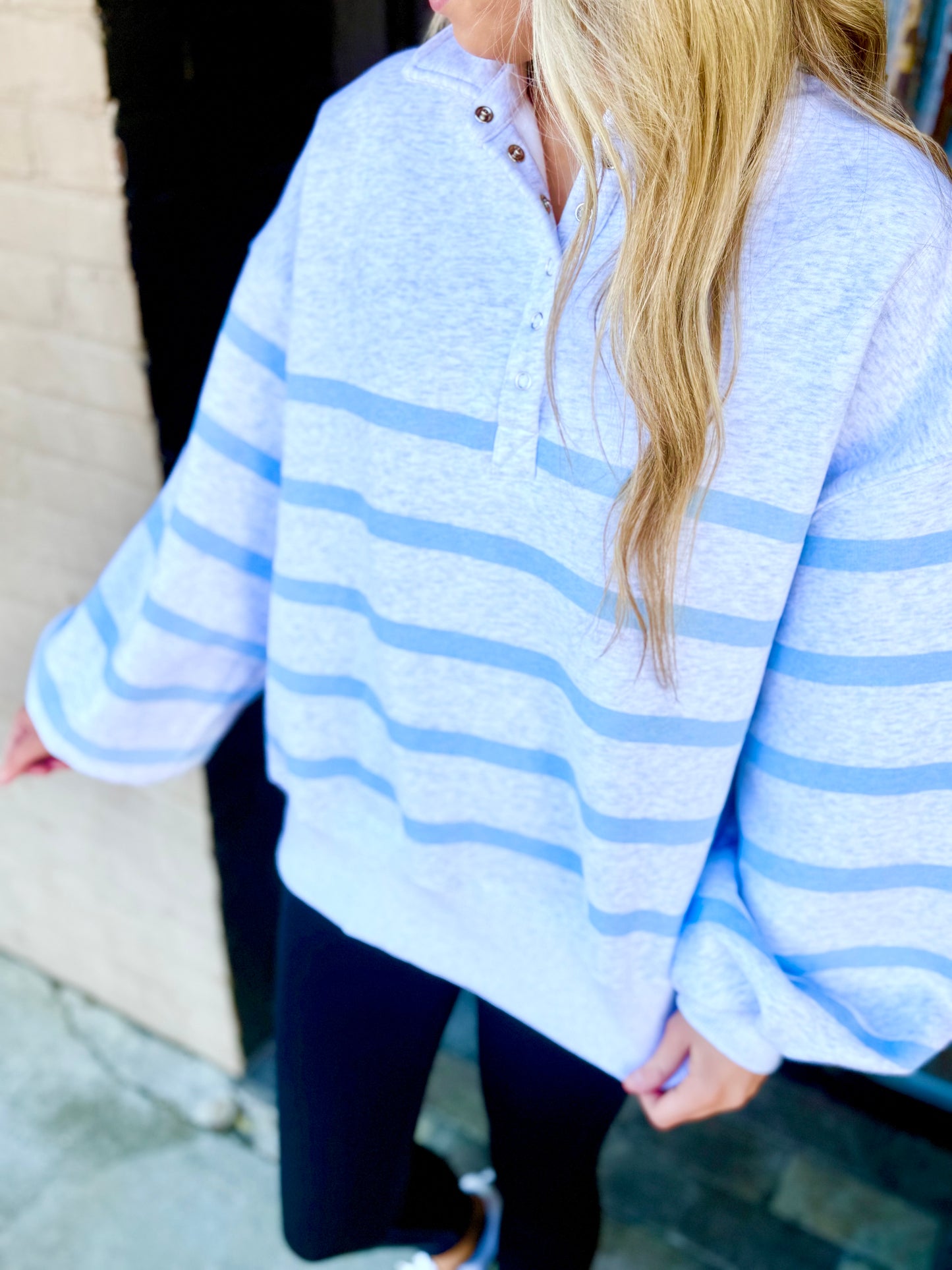 Christopher Pullover- Grey/Blue Stripe