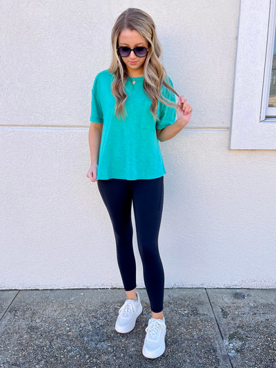 Washed Comfy Knit Tee- Green