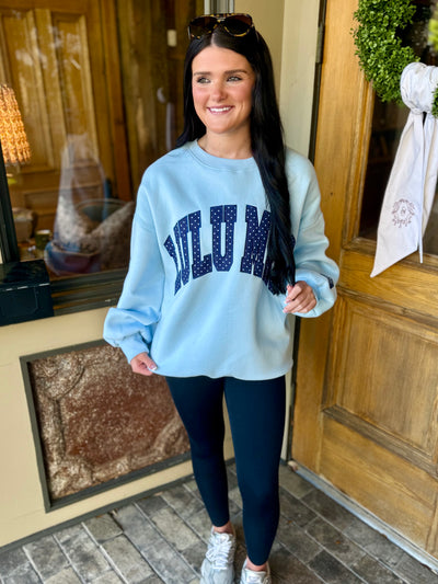 Lulu Mac Sweatshirt- Light Blue/Navy Polka Dots