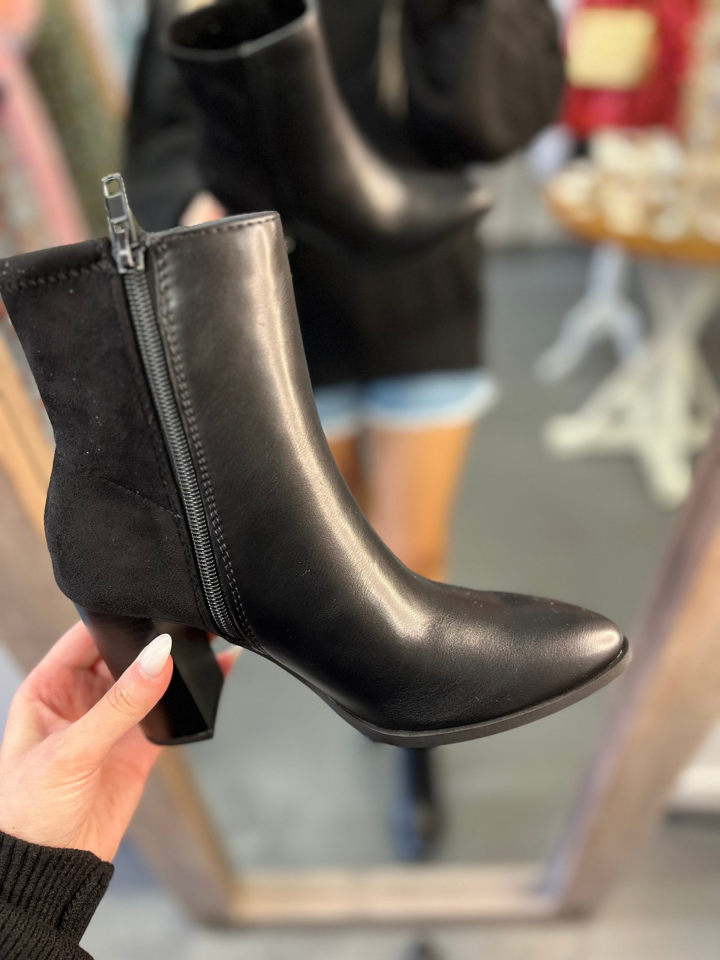 Leather Suede Bootie- Black