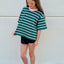 Stripe Boxy Tee- Green/Pink