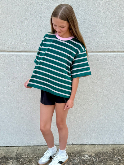 Stripe Boxy Tee- Green/Pink