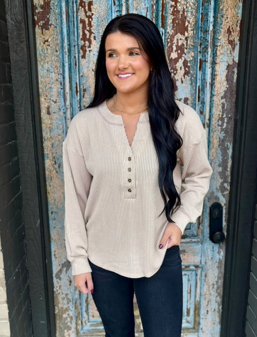 Henley L/S Top- Ash Mocha
