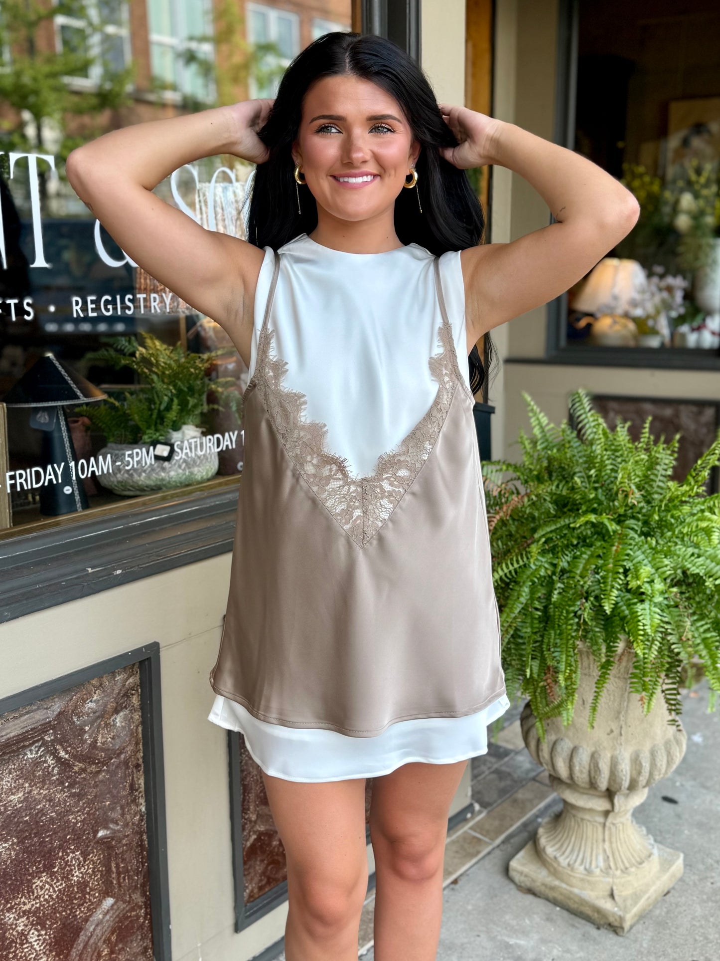 Blaire Satin + Lace Dress- Champagne