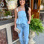 Eyelet Halter Top- Blue