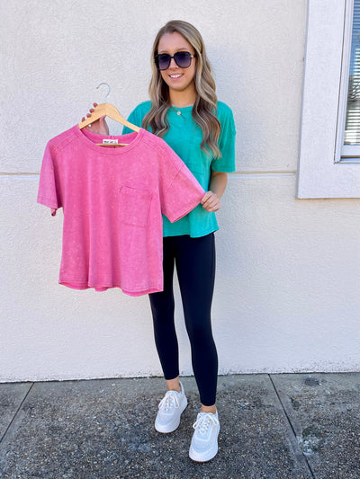 Washed Comfy Knit Tee- Pink