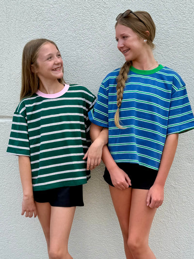 Stripe Boxy Tee- Blue/Green
