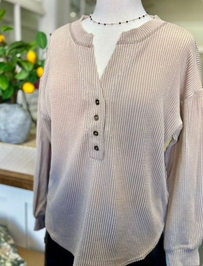 Henley L/S Top- Ash Mocha