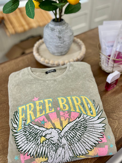 Free Bird Oversized Graphic Tee- Mocha