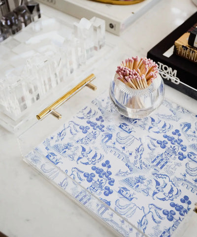 Chinoiserie Print Acrylic Tray with Gold Handles