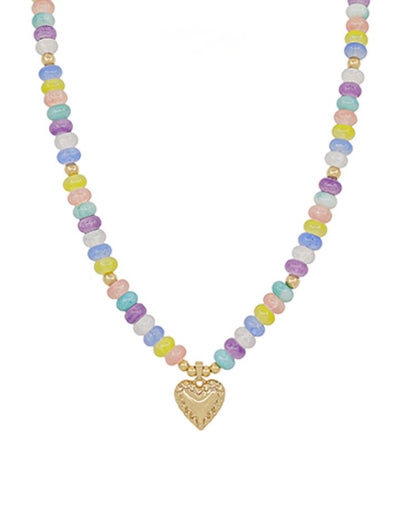Multi Color Beaded Heart Necklace