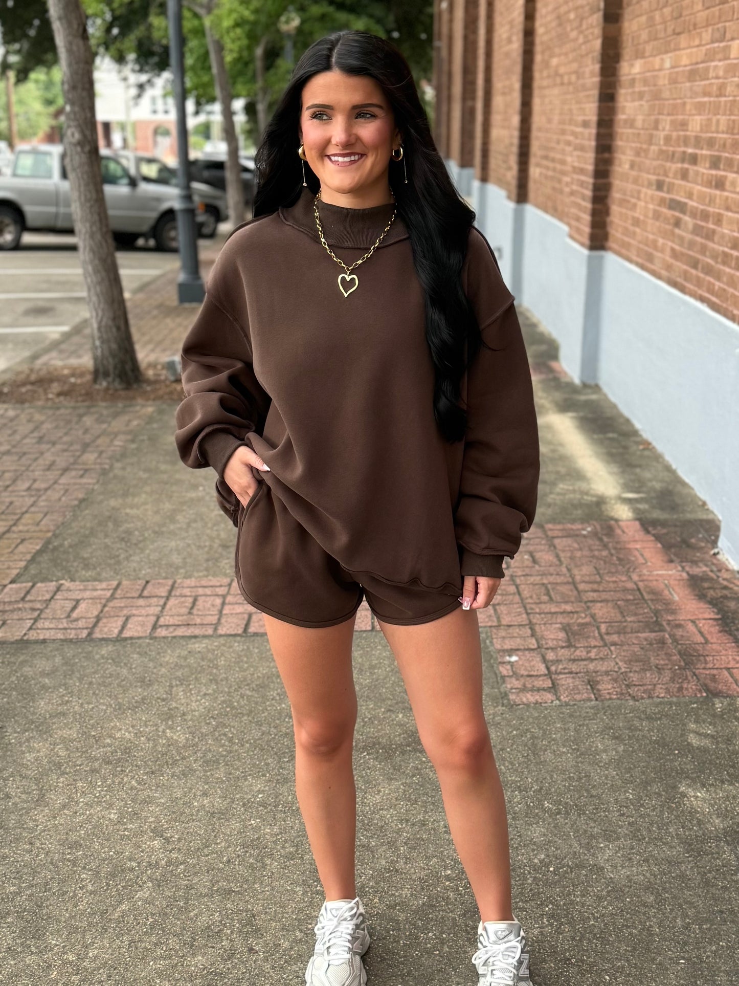 Mock Neck Pullover- Brown