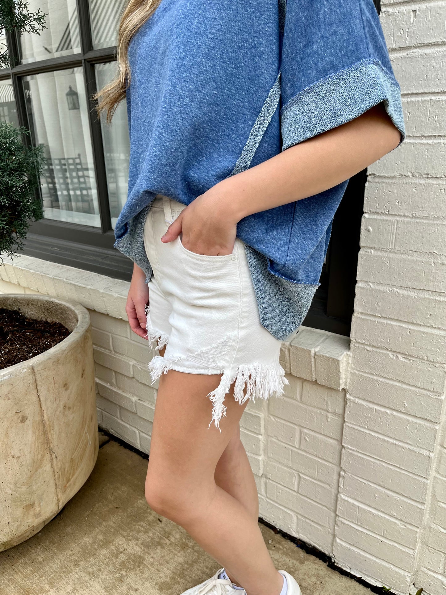 Risen White Denim Shorts