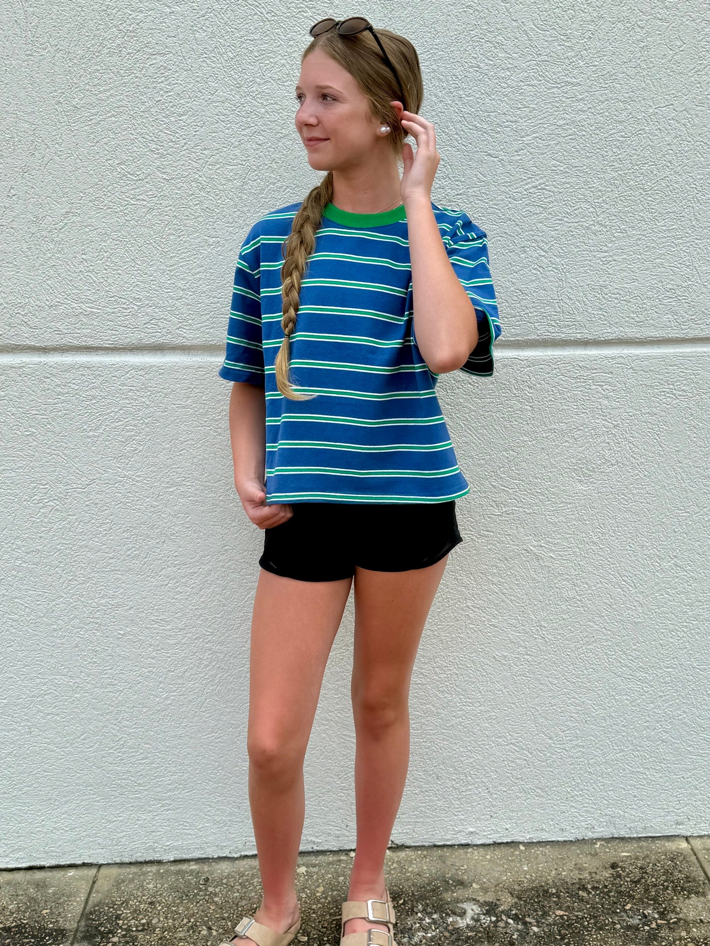 Stripe Boxy Tee- Blue/Green