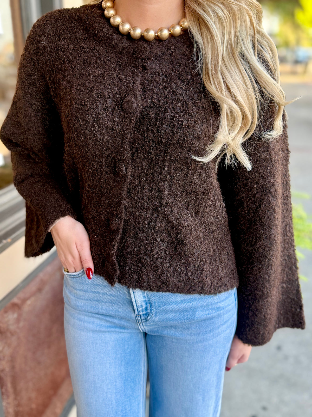 Fuzzy Knit Cardigan- Chocolate