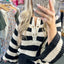 Black Cream Striped Bell Sleeve Top