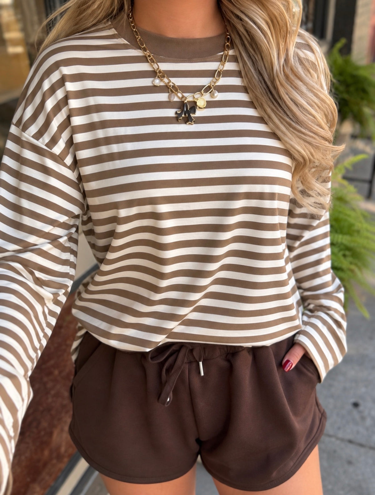 Weekend Plans Stripe Tee- Oatmeal