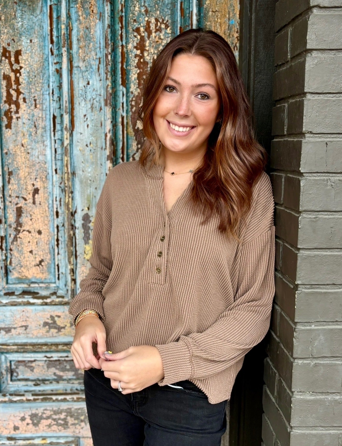 Henley L/S Top- Brown