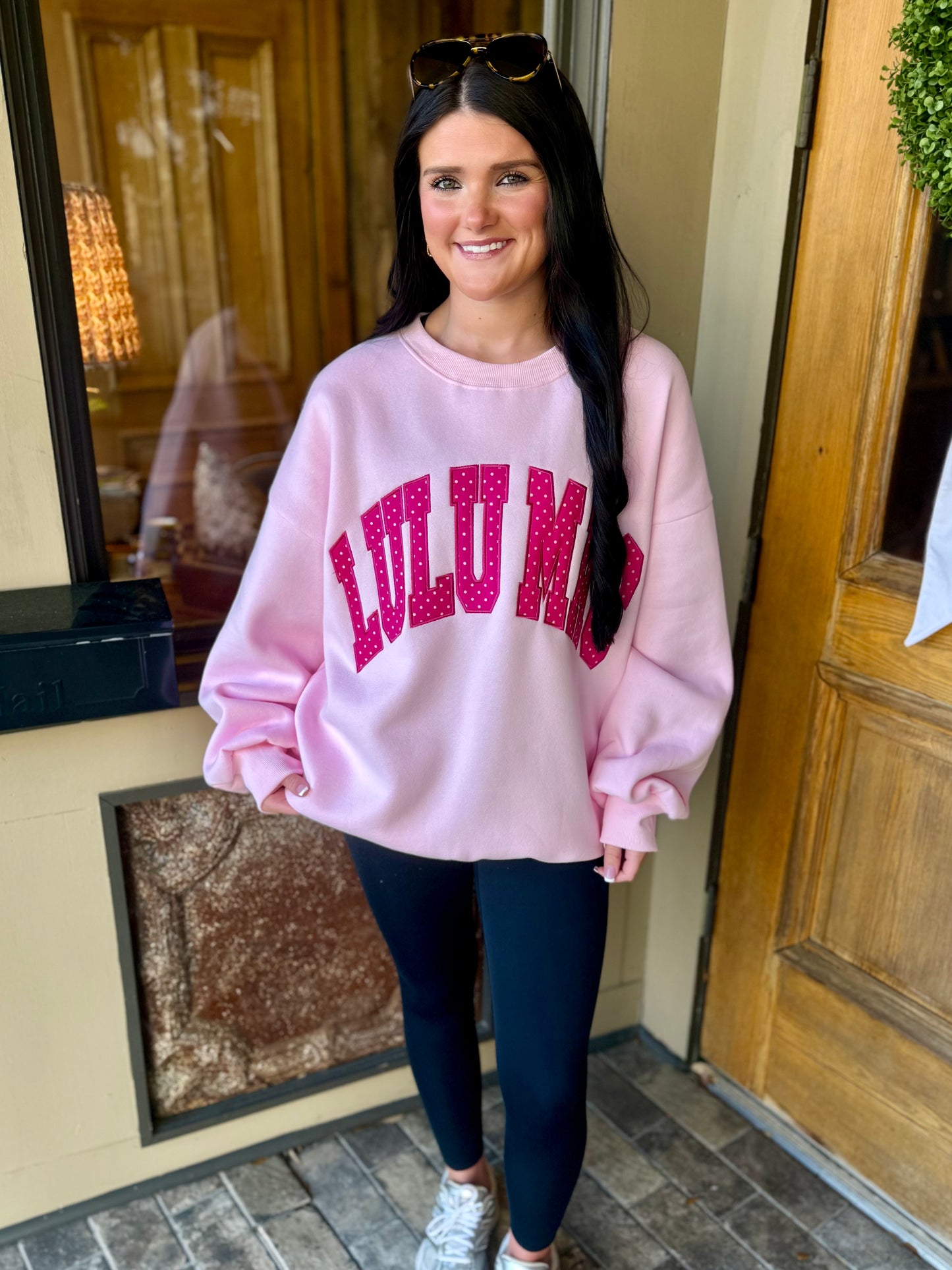 Lulu Mac Sweatshirt- Light Pink/Hot Pink Polka Dots