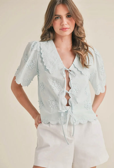 Eyelet Front Tie Top