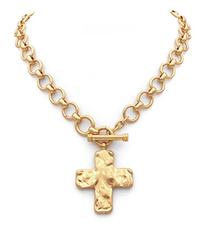 Gold Toggle Necklace- Cross