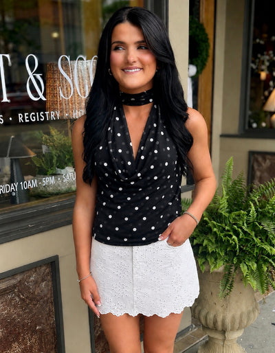 PolkaDot Top With Scarf- Black