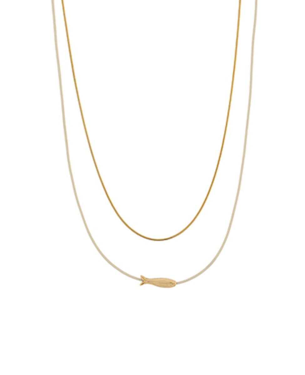 Double Layered Fish Charm Necklace