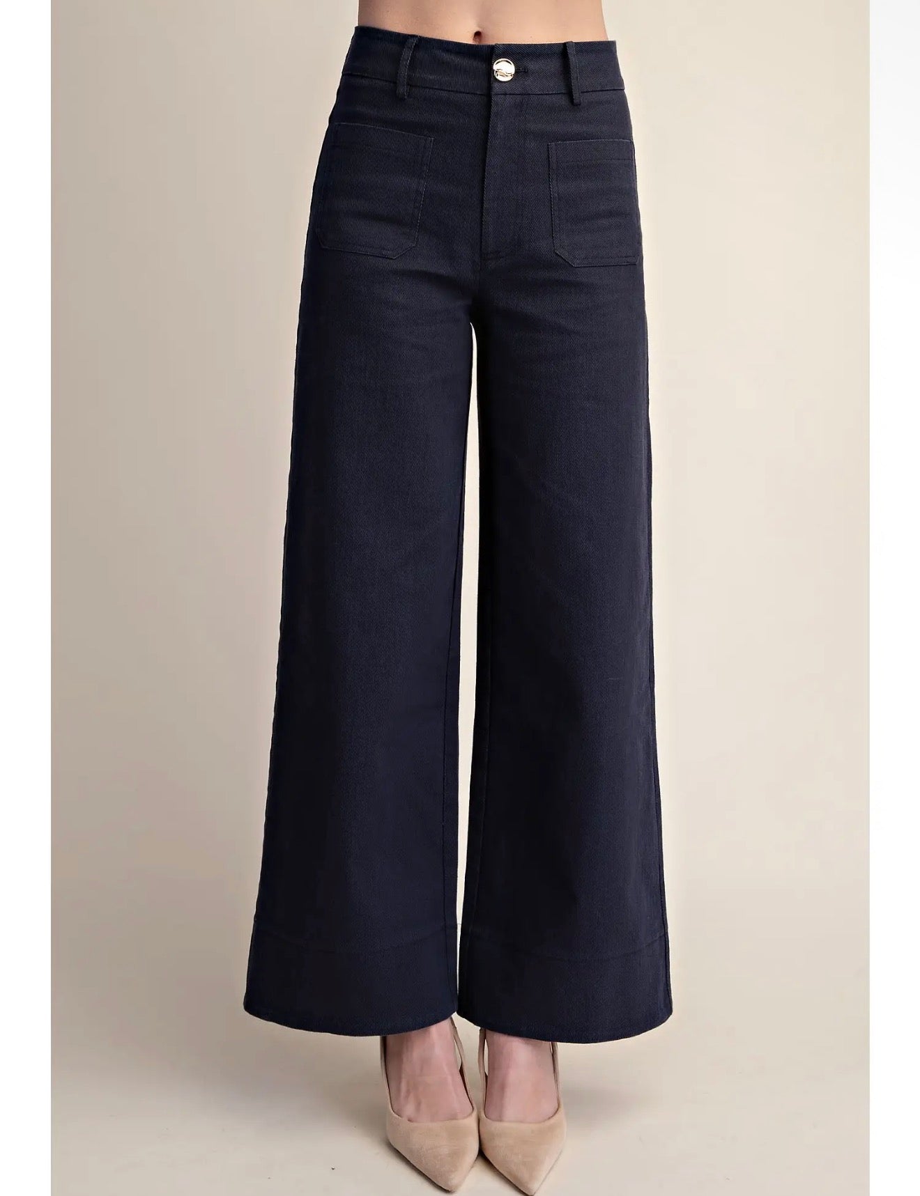 Stretchy Wide Leg Jeans- Navy