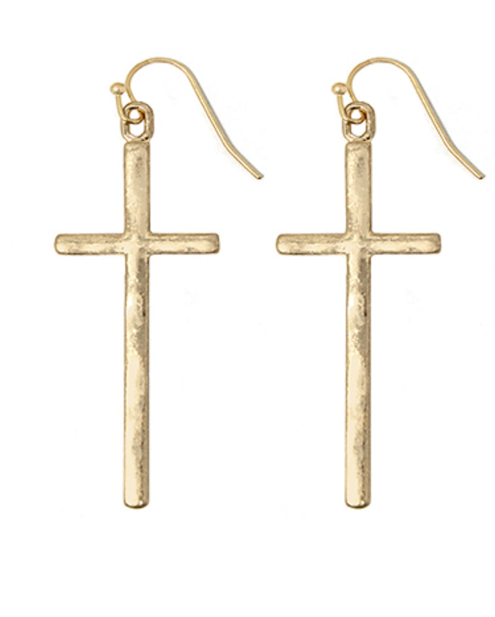 Skinny Cross Earrings- Worn Gold