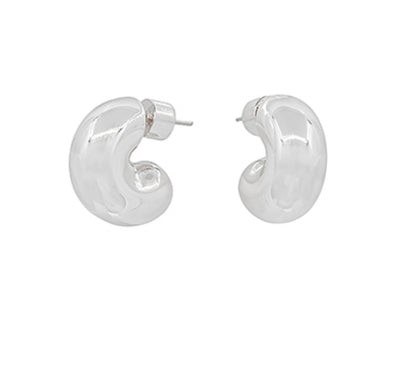 Chunky J-Hoop Silver Earrings