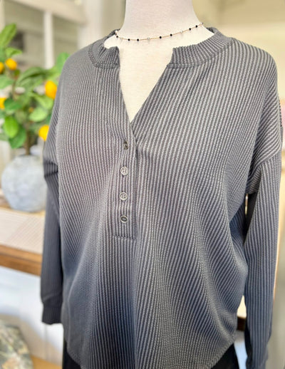 Henley L/S Top- Charcoal
