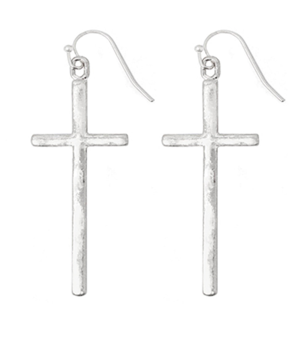 Skinny Cross Earrings- Silver