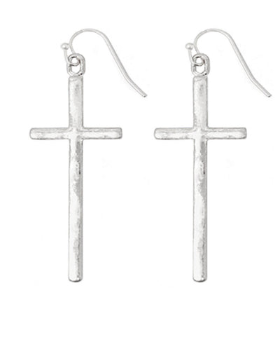 Skinny Cross Earrings- Silver